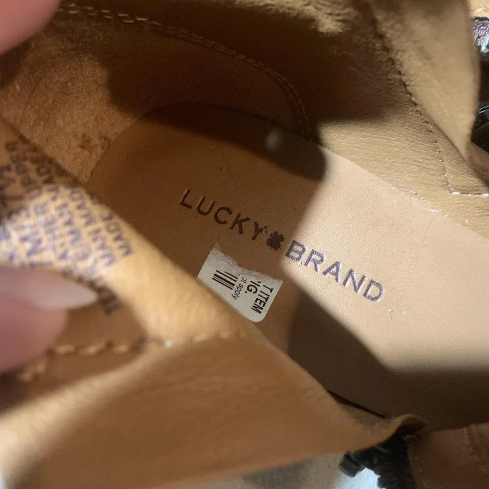 Lucky Brand LK Basel Brown Leather Ankle Booties Side Zip Block Heel Size 7